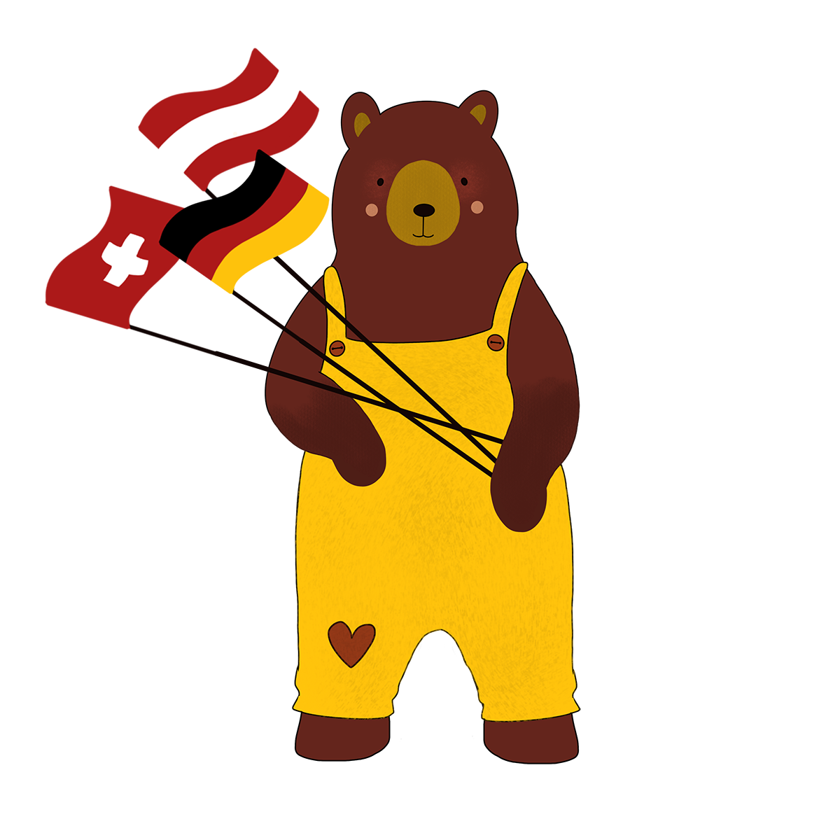 Bär the German School bear mascot Bear mascot waving flags